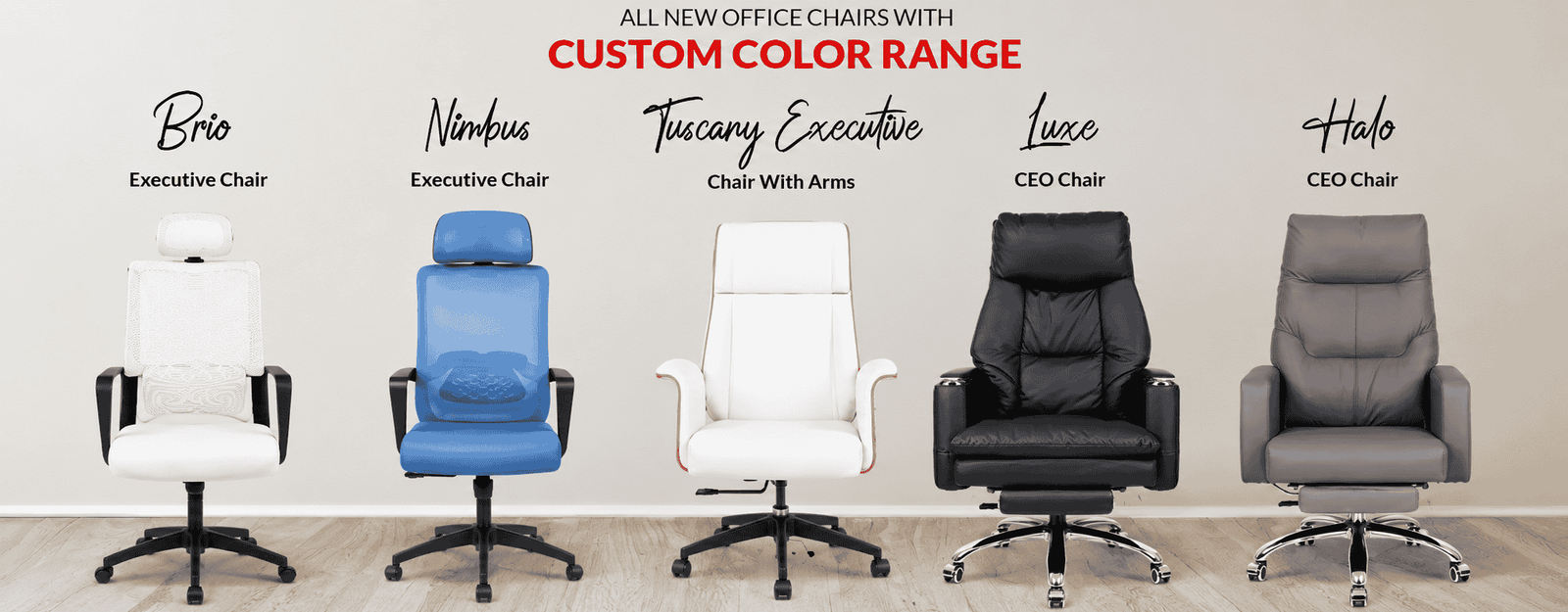 Custom color office chair range with armrests by Wood & Wood Furniture
