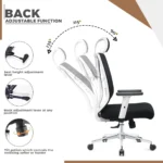 White Ergonomic Mesh Office Chair with Headrest - Image 4