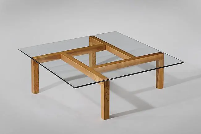 60 Glass Wood Coffee Table - Image 1